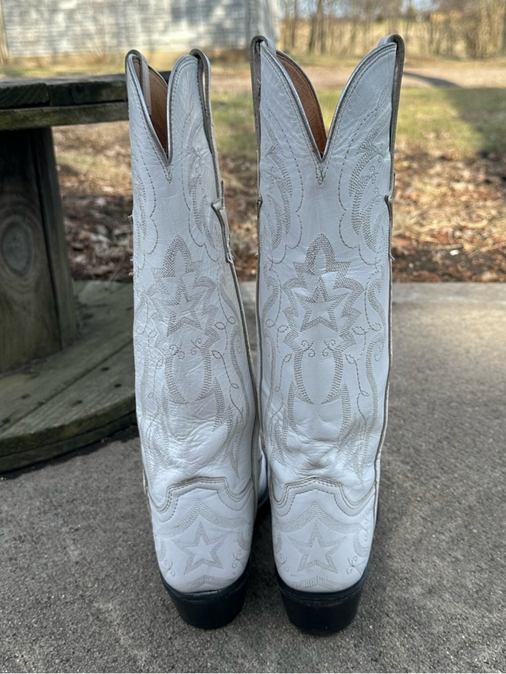 Lucchese Dallas Cowboy Cheerleader Boots 9 White Star Embroidered Football - Picture 3 of 13